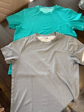 Two Sports Crew Neck Tees - Aqua & Heather Gray